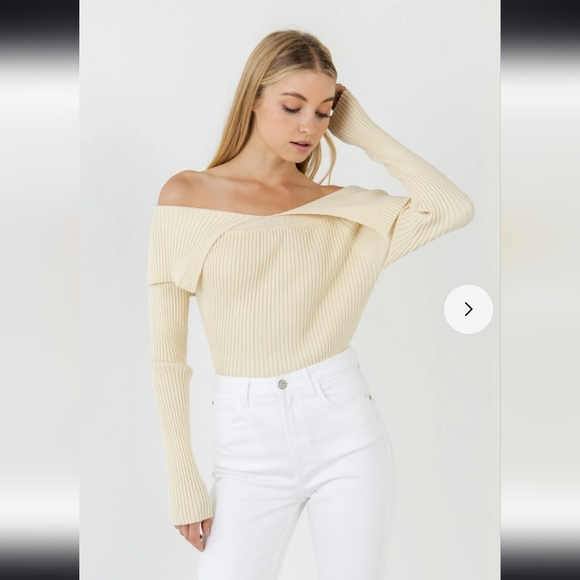 NEW! 🌷 Endless Rose Wide Collar Knit Sweater Ivory Cream Cropped Size Small - Picture 13 of 14